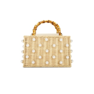 [冬季新品]BTB Los Angeles竹节手柄珍珠装饰藤编包手提包REVOLVE