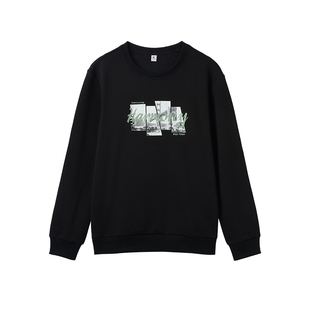 快鱼男士字母印花圆领卫衣2026春季新款休闲百搭长袖宽松舒适上衣