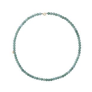 炙真银楼18K金平安锁天然蓝水翡翠珠项链女锁骨链新中式珠串颈链