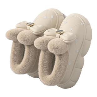 蝴蝶结可爱棉拖鞋女款冬季2025新款室内家居加绒加厚底保暖可外穿