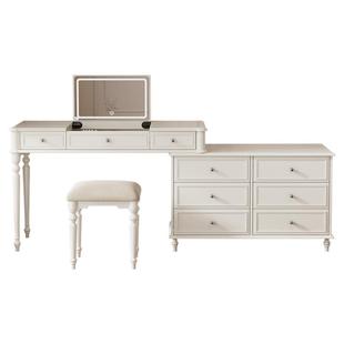 法式实木梳妆台斗柜一体卧室奶油风高级感床尾新款翻盖化妆桌转角