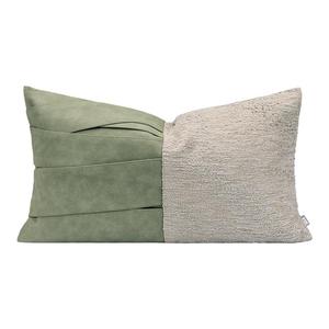 柏洛斯Layering现代轻奢绿皮革拼接样板间酒店沙发抱枕靠枕腰靠垫