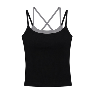 假两件带胸垫交叉美背吊带背心夏