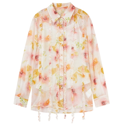 MISSCOCOON多巴胺仿真丝印花雪纺衬衫春夏
