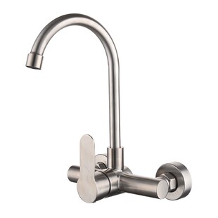 入墙式水龙头冷热304不锈钢双孔洗衣盆洗衣池水龙头厨房旋转万向