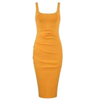 雪绿【绝美肯豆】多巴胺！弹力紧身包身裙 显瘦方领吊带连衣裙