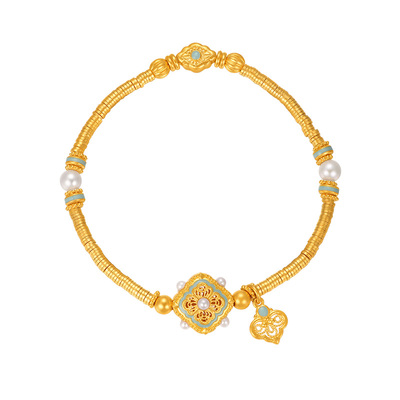 明牌珠宝古法黄金四合如意t手链宋韵系列镂空花丝足金盘缠AFK0348