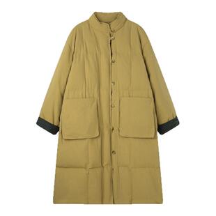 solighter 90白鸭绒白色立领长款羽绒服女冬季2025新款保暖面包服