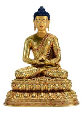 藏村全鎏金《阿弥陀佛》室内家用宝石镶嵌《阿弥托佛》铜佛像摆件