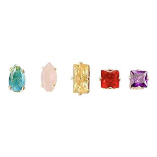 5色锆石太好看了!几何彩色锆石简约百搭925银针耳钉套装隐形耳夹