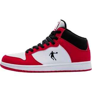 乔丹男鞋红色本命年高帮板鞋冬季新款皮面运动鞋男加绒保暖休闲鞋