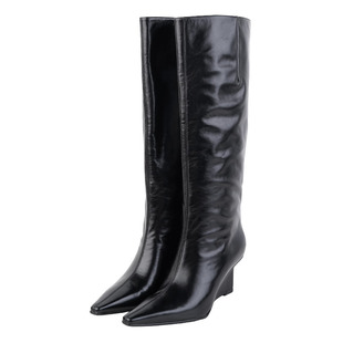 IORE理想矿石设计师 凌厉气质 建筑雕塑型坡跟尖头高跟长靴及膝靴