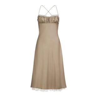 LSOUL 轻奢甜美风蕾丝拼接吊带抹胸连衣裙女修身蚕丝温柔风