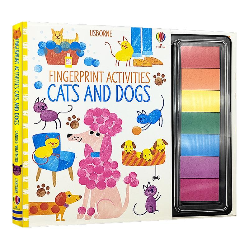 Usborne出品 猫和狗 创意指印游戏书 Fingerprint Activities Cats and Dogs 英文原版绘本 创意绘画DIY 螺旋装帧低幼儿童艺术启蒙