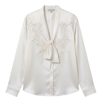 白色绸缎重工刺绣衬衫