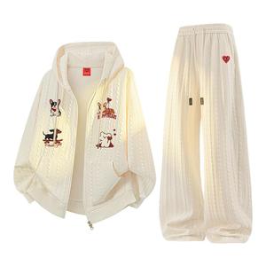 查尔斯桃心肌理感休闲开衫卫衣男女套装秋冬季宽松直筒情侣长裤子