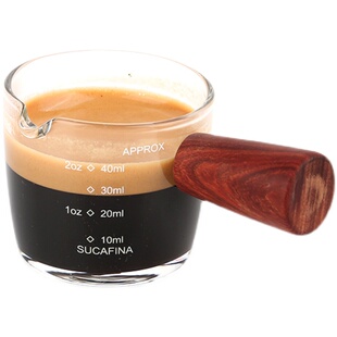 咖啡量杯 双嘴 加厚玻璃盎司杯 浓缩带刻度木柄量杯75ml 耐热玻璃