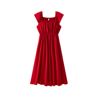 森马小飞袖一字肩镂空连衣裙女