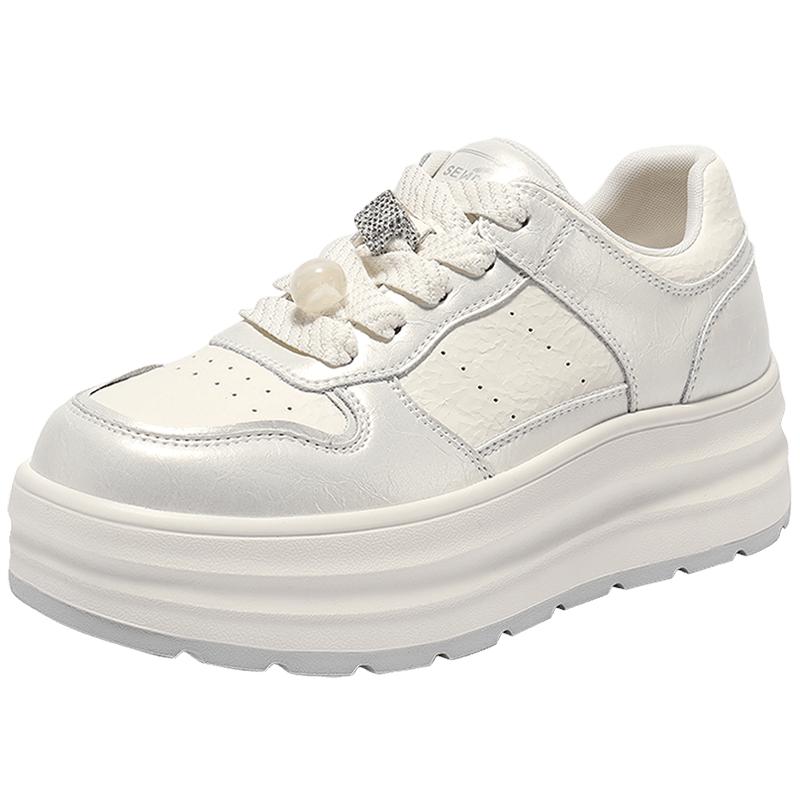 森达板鞋女2025秋季新款时尚百搭厚底显高休闲小白鞋ZTH52CM5