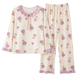 春秋季公主风长袖睡衣套装女士休闲夏秋冬天家居服大码薄款可外穿