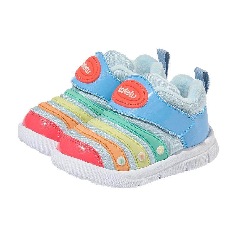 卡特兔冬季新款男童透气运动鞋女童软底毛毛虫加绒防滑学前鞋