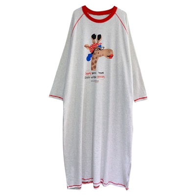 加长款纯棉睡裙长袖韩版卡通