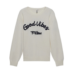 美特斯邦威毛衣男2026春季新款时尚潮流宽松红色提花字母圆领毛衫