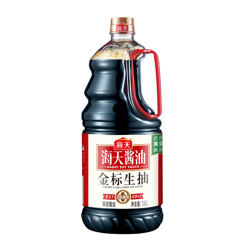 海天金标生抽1.6L瓶装0添加防腐剂酿造酱油凉拌炒菜提鲜调味品