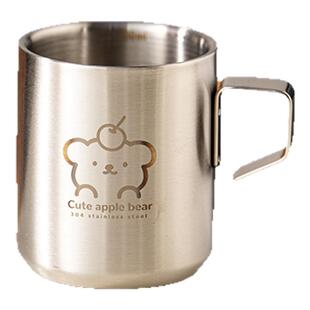 onlycook儿童水杯带手柄牛奶杯304不锈钢宝宝双层隔热喝水小杯子