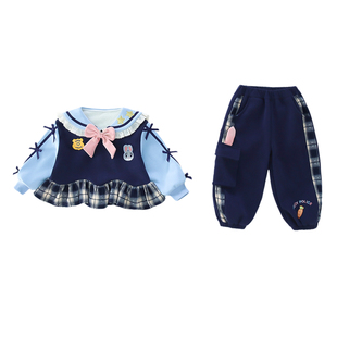 免搭配~小女孩卡通网红两件套卫衣女宝宝重工套装冬款女童洋气秋