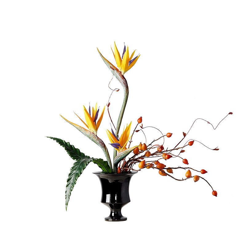朗美侘寂风黑色陶瓷花瓶插花架空层客厅餐桌玄关花艺软装家居摆件