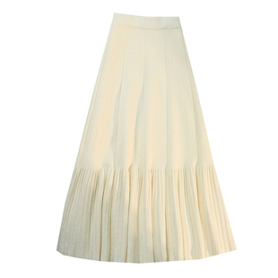 纯色针织百褶半身裙女装秋冬新款大码胖MM高腰显瘦A字伞裙中长裙