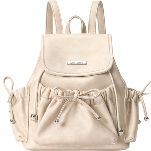 畹町复古抽绳双肩包女秋冬季芭蕾风蝴蝶结多口袋束口百搭通勤背包