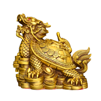 纯黄铜母子龙龟摆件金钱八卦龙龟