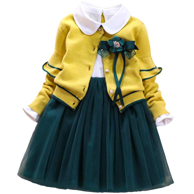 女童套装裙春秋儿童小女孩洋气时髦小香风生日衣服公主毛衣两件套