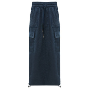 [断码清仓]COCOBELLA设计感抽绳工装风长裙直筒明线半身裙HS3066