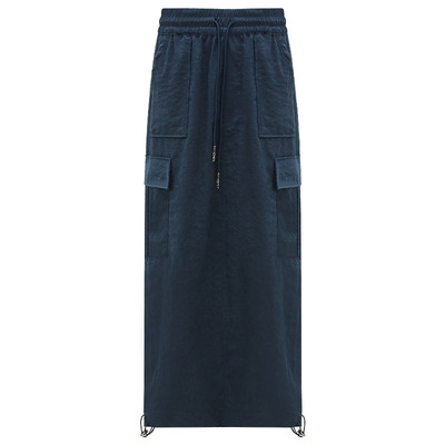 COCOBELLA设计感抽绳大口袋工装风长裙直筒明线山系半身裙HS3066