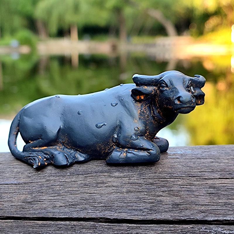 卧牛摆件装饰微景观盆景造景小摆件假山迷你母子水牛树脂动物模型