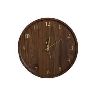 钟表挂钟客厅家用挂表黑胡桃餐厅时钟挂墙石英钟实木静音挂钟简约