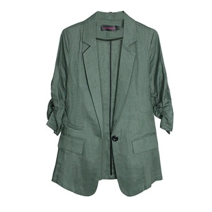 棉麻小西装外套初秋薄款修身显瘦亚麻西服七分袖女士大码休闲上衣