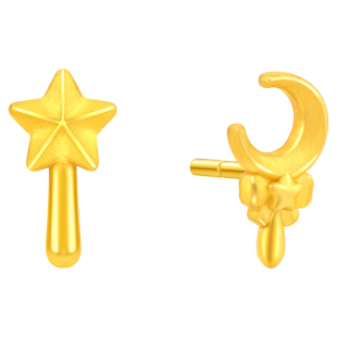 周大福SOINLOVE「仙女星」星月仙女棒黄金耳钉足金耳饰情人节礼物