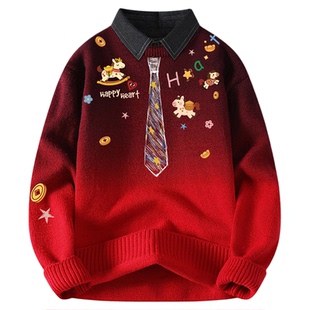 查尔斯桃心涂鸦领带针织衫男女马年2026新款冬季线衣慵懒情侣毛衣