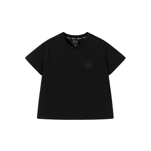 tokidoki正肩纯色Logo刺绣短袖t恤女夏季新款甜美气质短直筒上衣