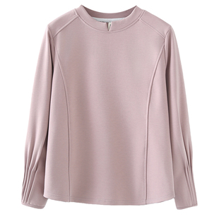 大码胖mm秋冬季纯色百搭打底衫圆领褶皱长袖T恤加绒加厚保暖上衣