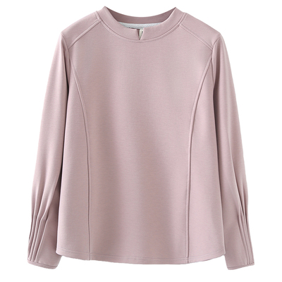 大码女装纯色设计感压褶打底衫冬