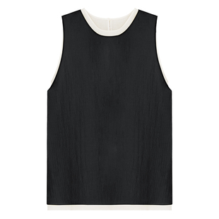 因由 肌理感圆领背心女A字型夏季度假叠穿撞色无袖随性两件套上衣