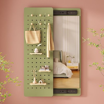 洞洞板穿衣镜一体推拉关闭试衣遮挡壁挂隐藏玄关隐形可镜全身贴墙
