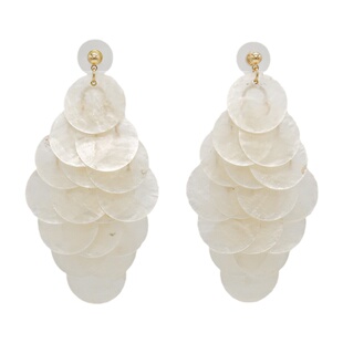 25SUMMER原创重工天然贝壳鳞片白色手工长款夸张耳环气质小众耳夹