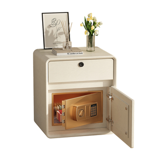 智能实木床头柜保险箱一体简约家用卧室带锁轻奢高级感小型保险柜