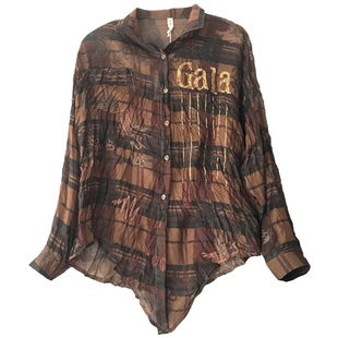 百搭烫钻女士褶皱衬衣下摆绑带2025春秋柔软雪纺衬衫打结遮肚显瘦